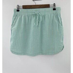 Allen Allen Aqua Striped 100% Linen Elastic Pull On Mini Skirt Pockets Coastal M